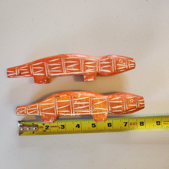 Vintage Pottery Barn Boho Whitewashed Orange Figural Lizard Wood Candle Holders - Picture 8 of 8